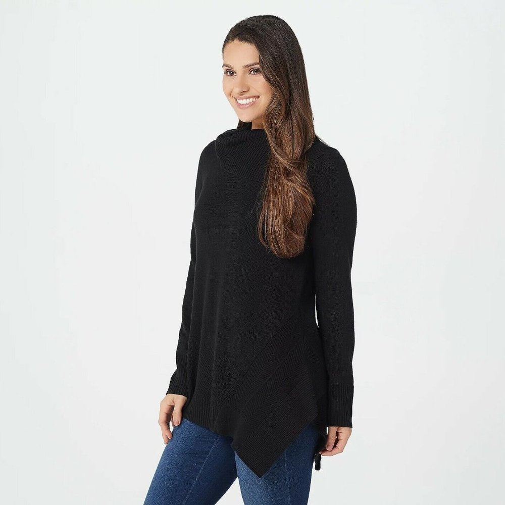 NWT H NY‎ HALSTON TURTLENECK ASYMMETRICAL TUNIC SWEATER BLACK XS